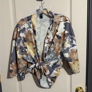 Oversized Floral Tie-Front Kimono Jacket